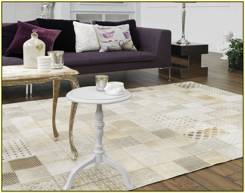 White Patchwork Cowhide Rug