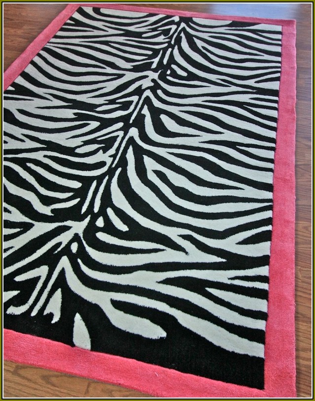 Zebra Print Rug With Pink Trim