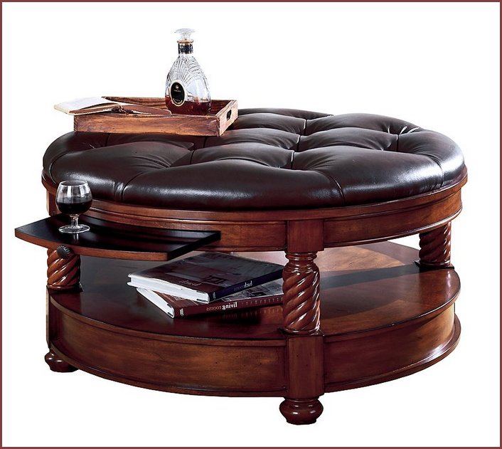 Round Leather Ottoman Coffee Table