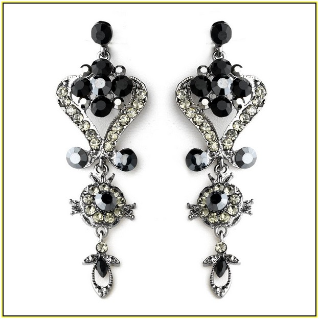 Black Chandelier Earrings With Crystals