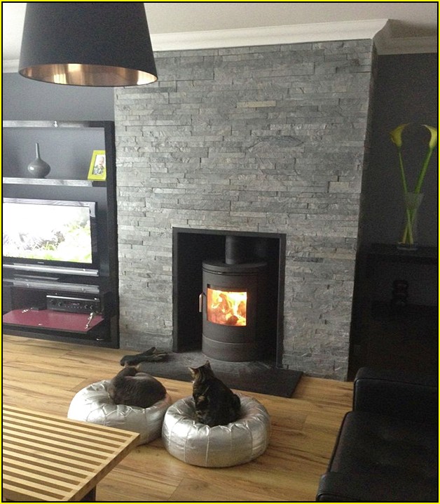 Black Slate Tile Fireplace