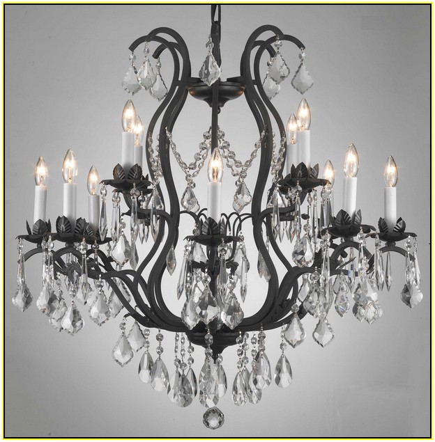 Black Wrought Iron Chandelier With Crystals