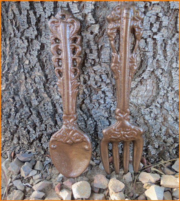Giant Wooden Fork And Spoon Wall Decoration