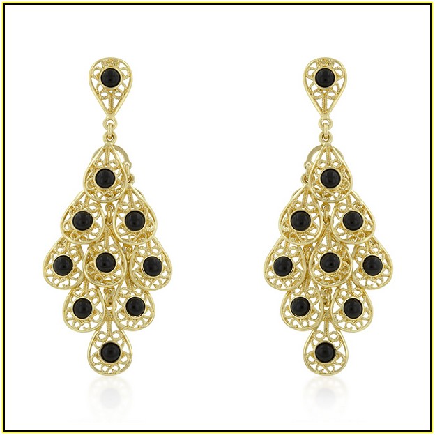 Gold And Black Chandelier Earrings