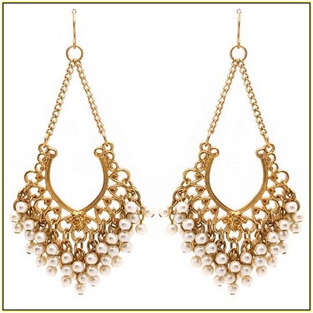 Gold And Pearl Chandelier Earrings