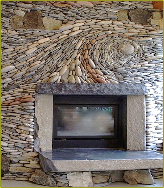 River Rock Tile Fireplace