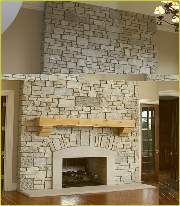 Stacked Stone Tile Fireplace Surround