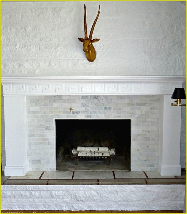Tumbled Travertine Tile Fireplace