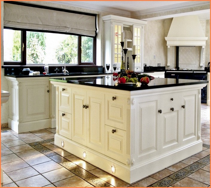 Antique White Kitchen Cabinets With Black Granite Countertops