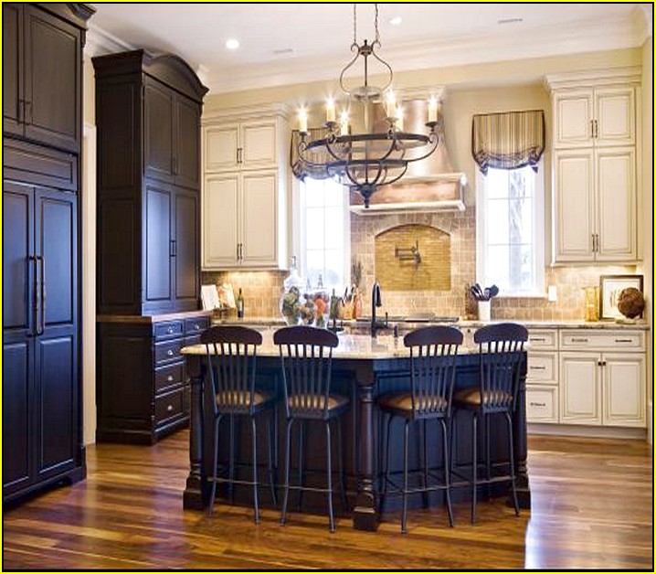 Antique White Kitchen Cabinets With Black Island