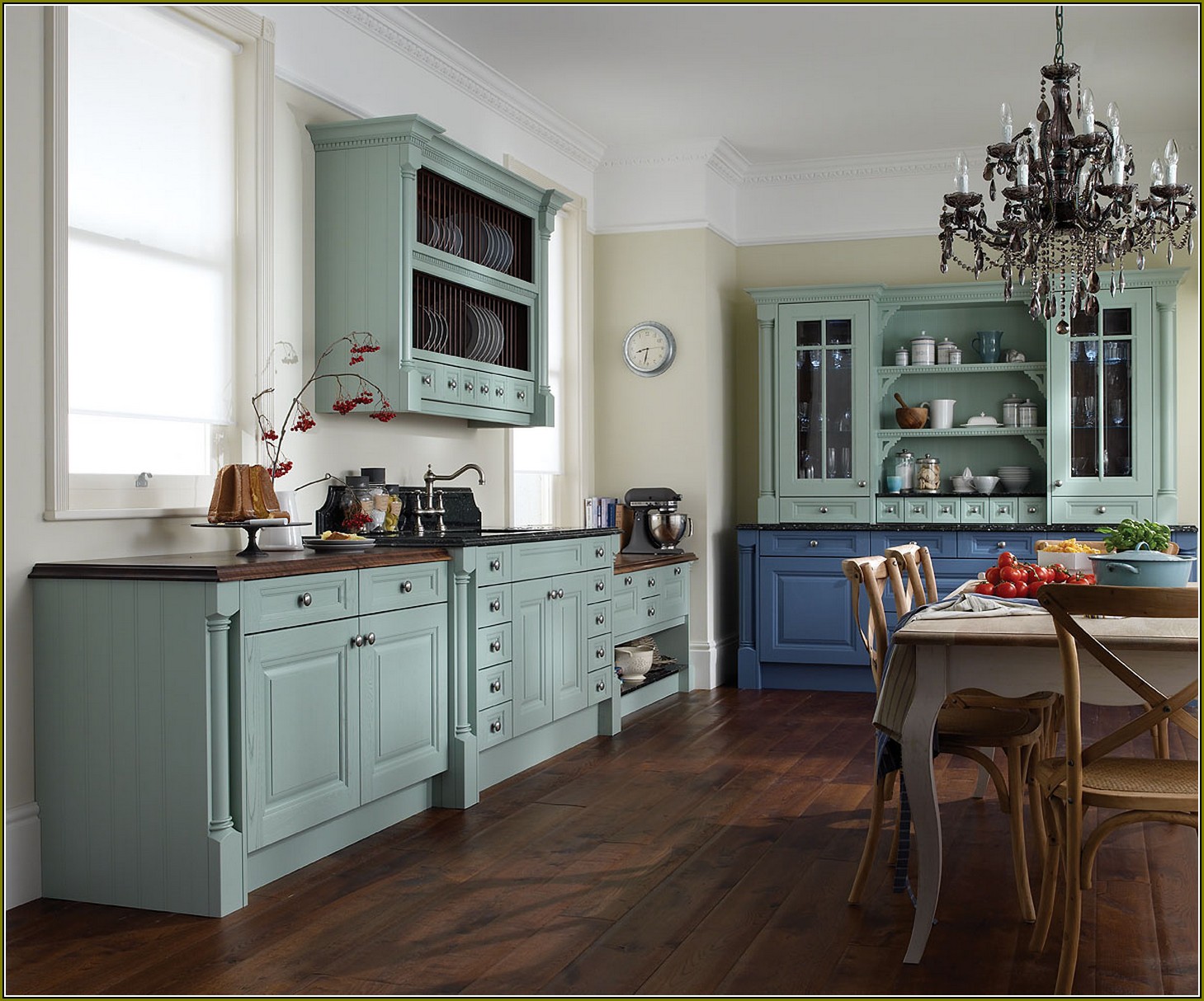 Blue Antiqued Kitchen Cabinets