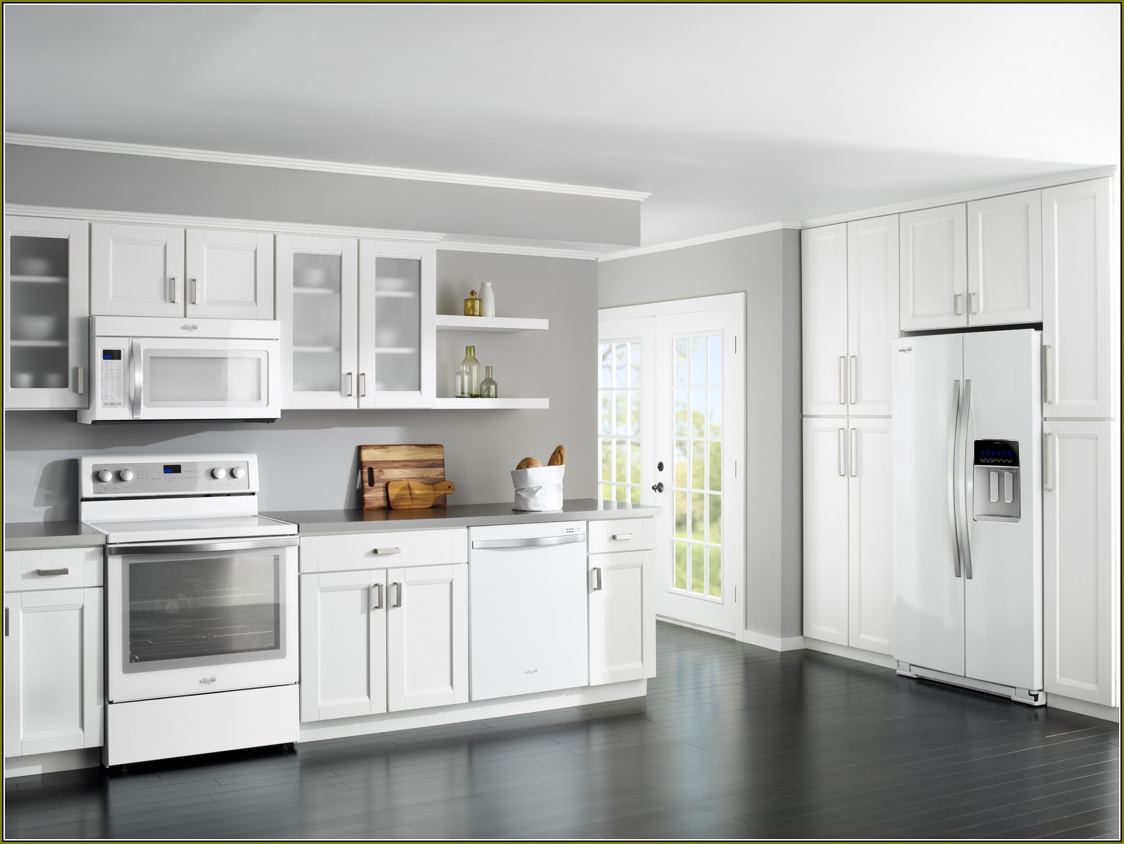 Cream Colored Kitchen Cabinets With White Appliances