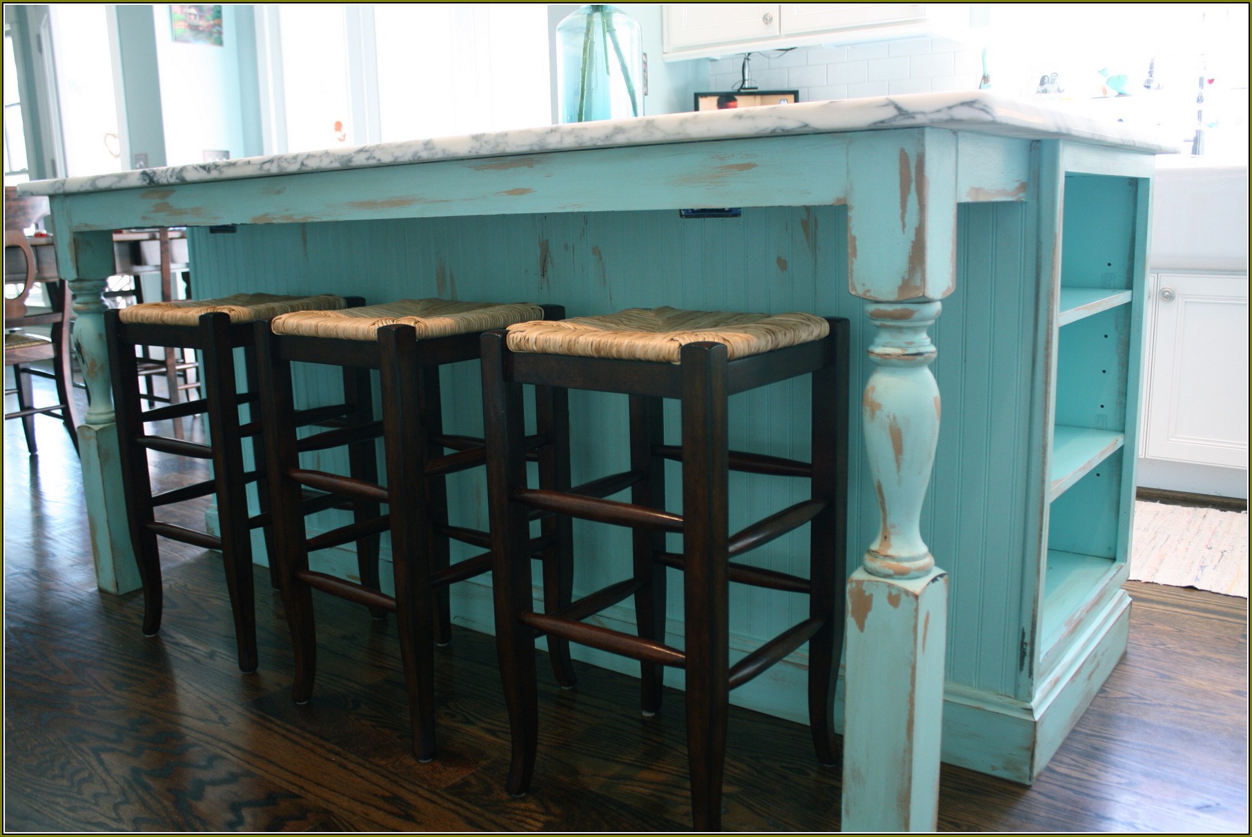 Distressed Turquoise Kitchen Cabinets