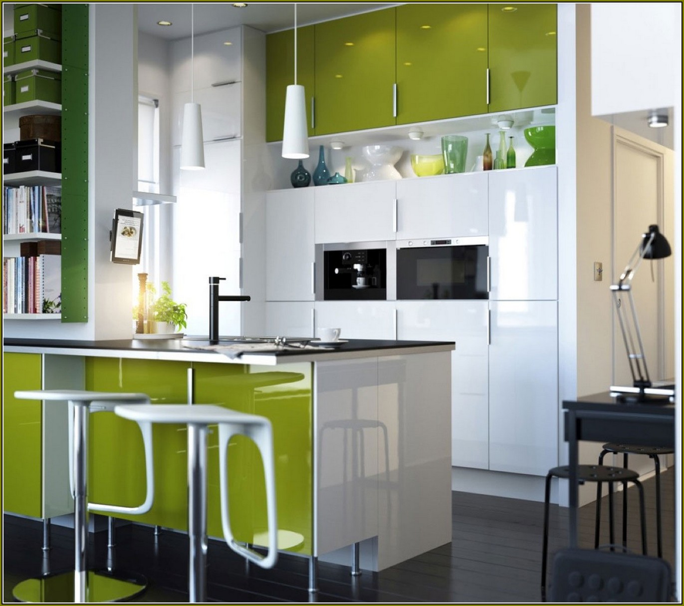 Green Antiqued Kitchen Cabinets