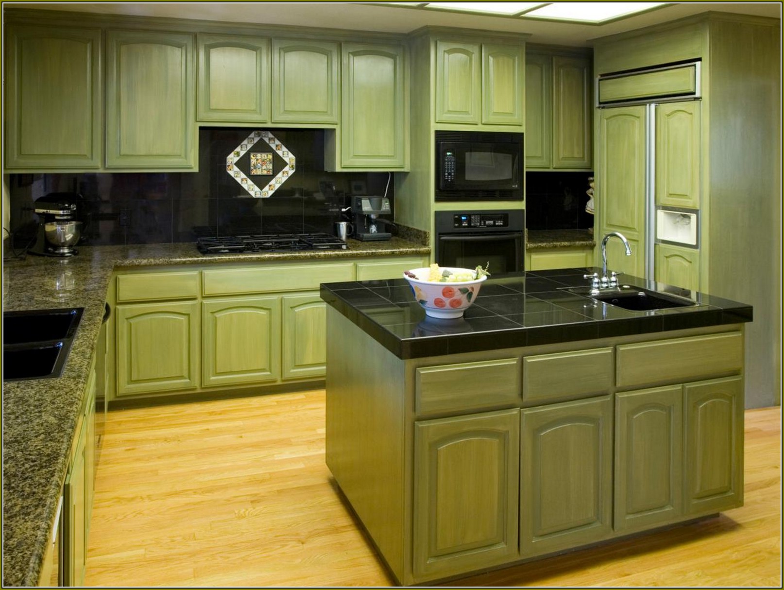 Green Distressed Kitchen Cabinets