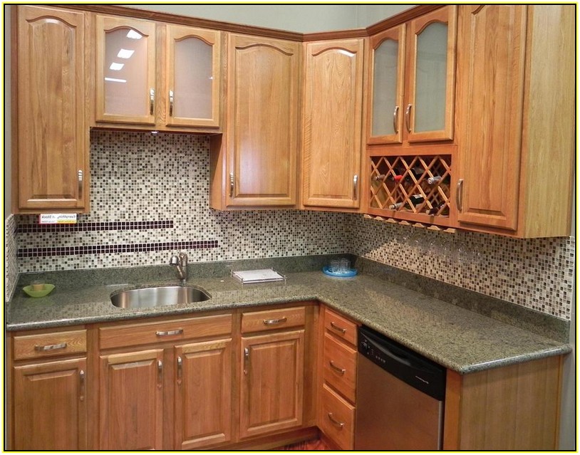 Grey Granite Countertops With Brown Cabinets