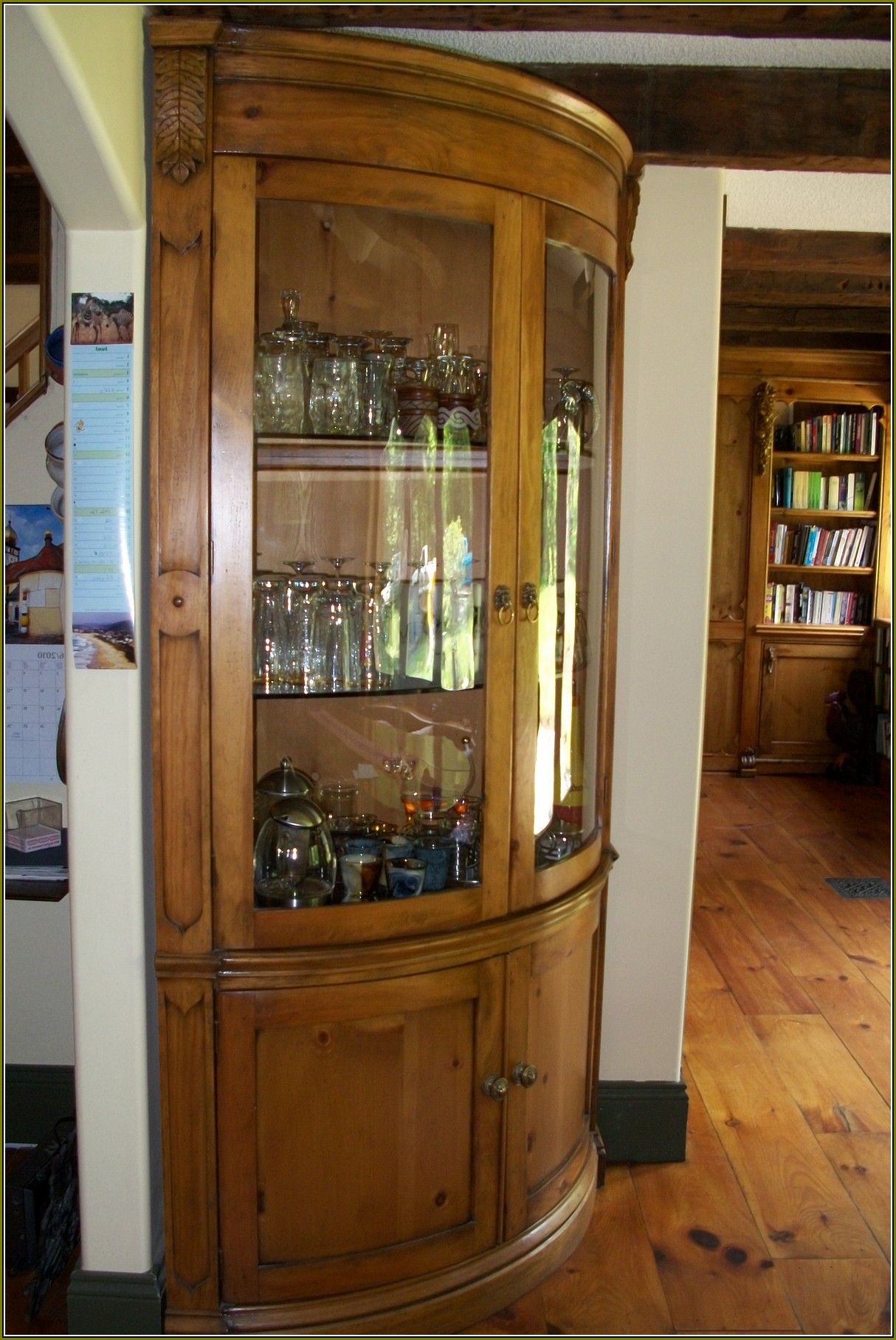 Oak Curio Cabinets With Curved Glass