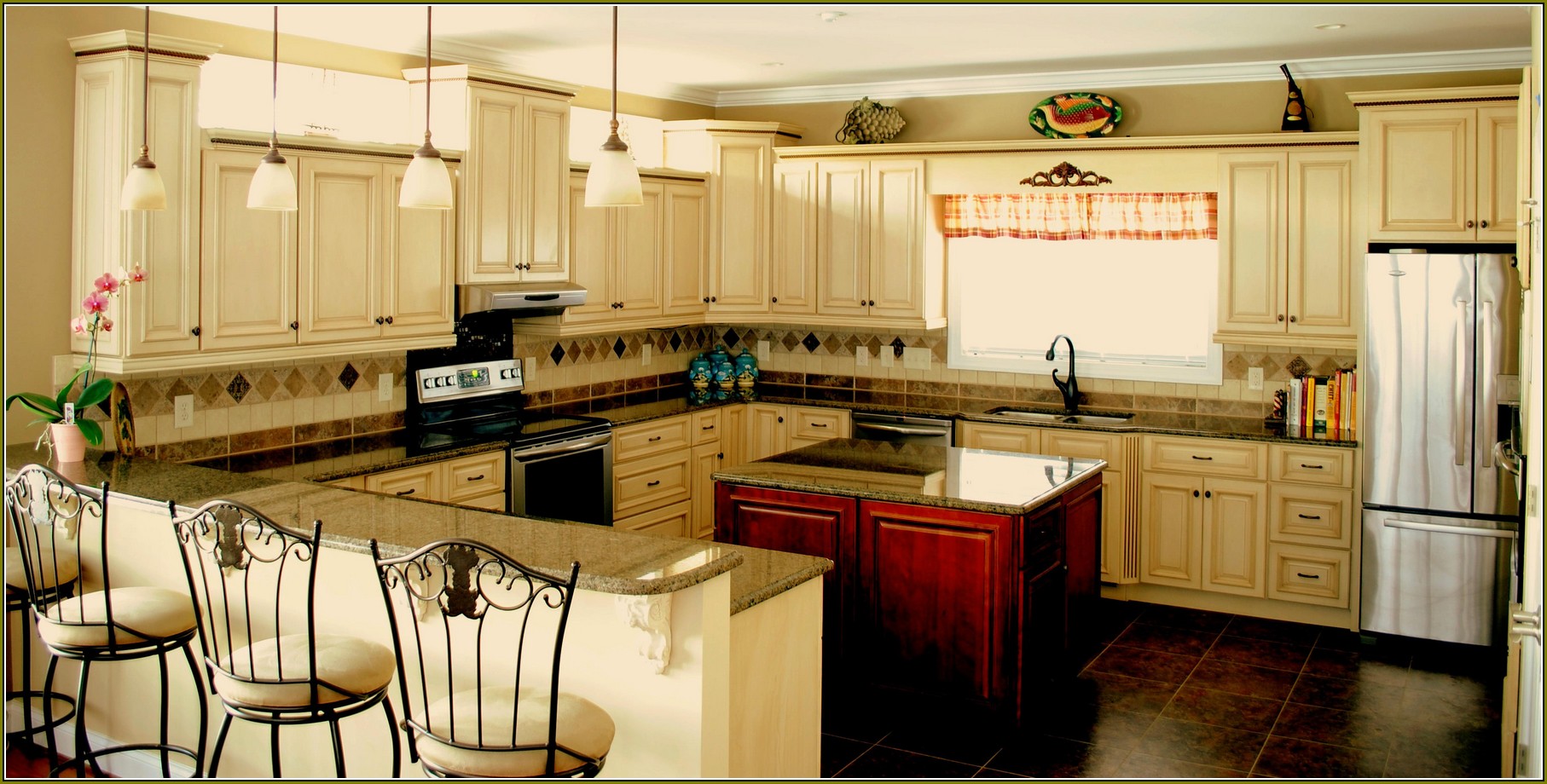 Off White Antiqued Kitchen Cabinets