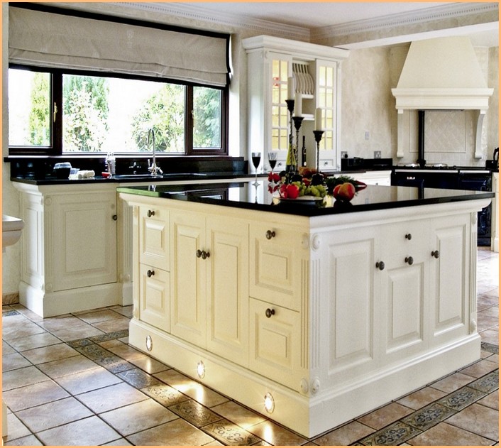 Picture Of Antique White Kitchen Cabinets With Black Granite Countertops