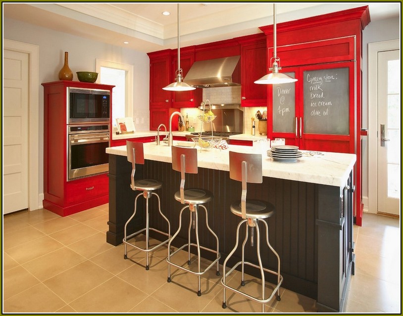 Red Beadboard Kitchen Cabinets