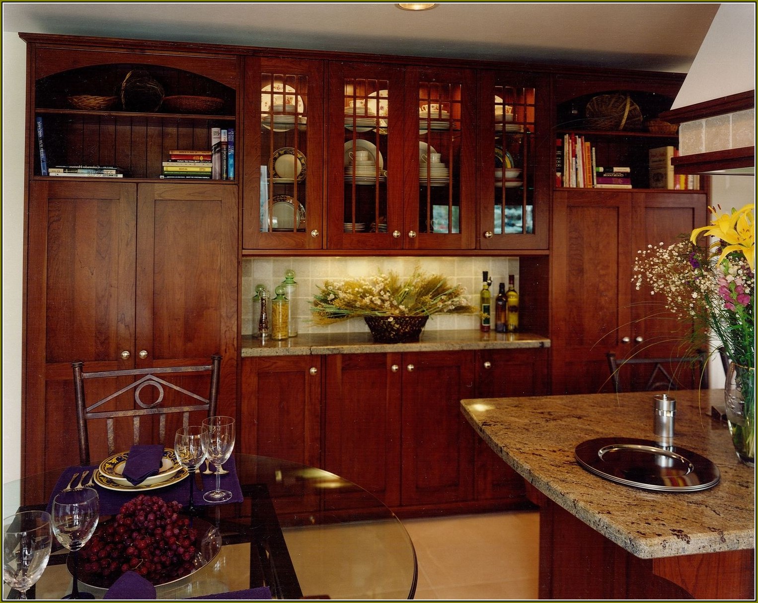 Red Cherry Wood Kitchen Cabinets