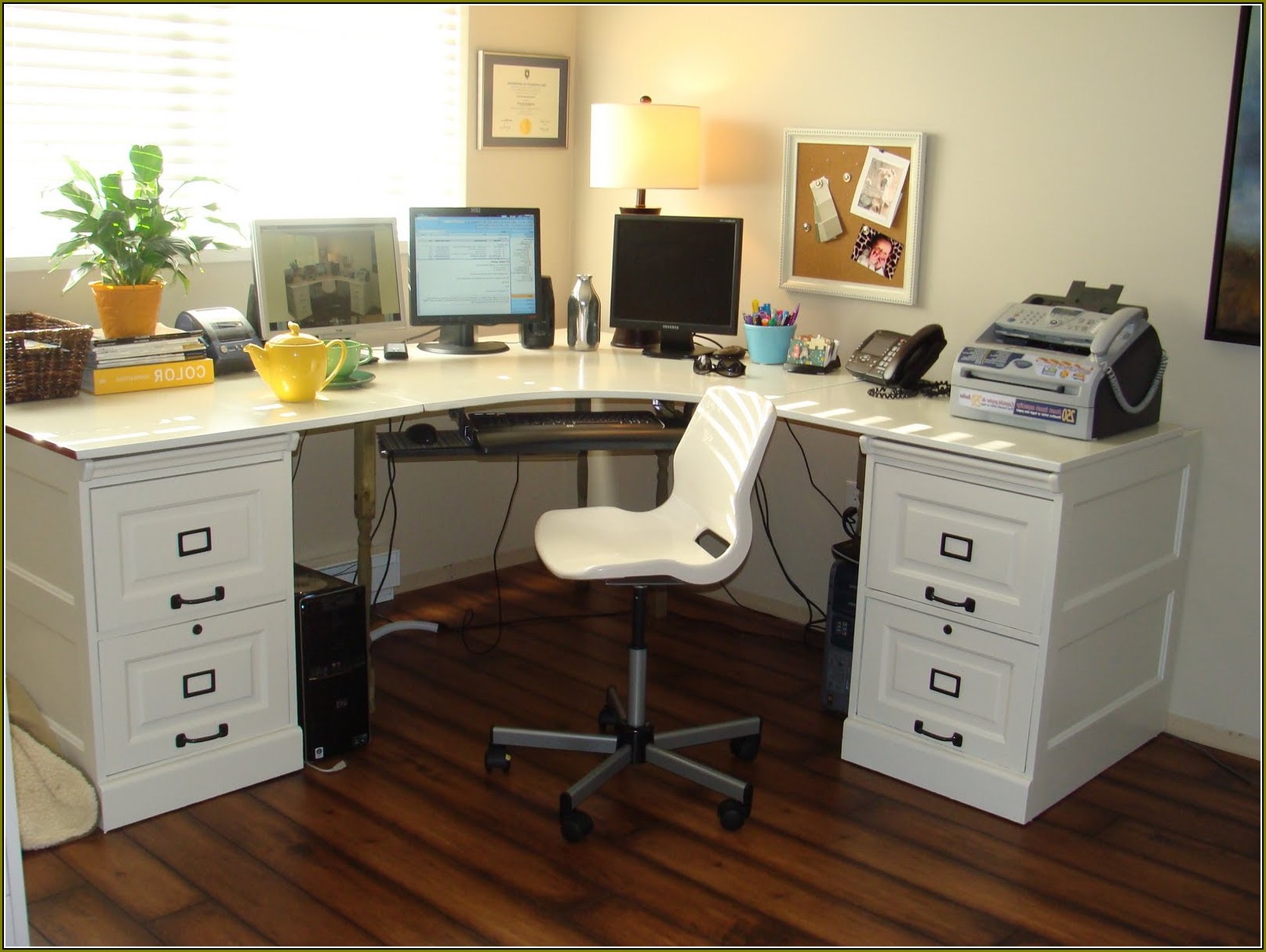 White Wood File Cabinet Desk