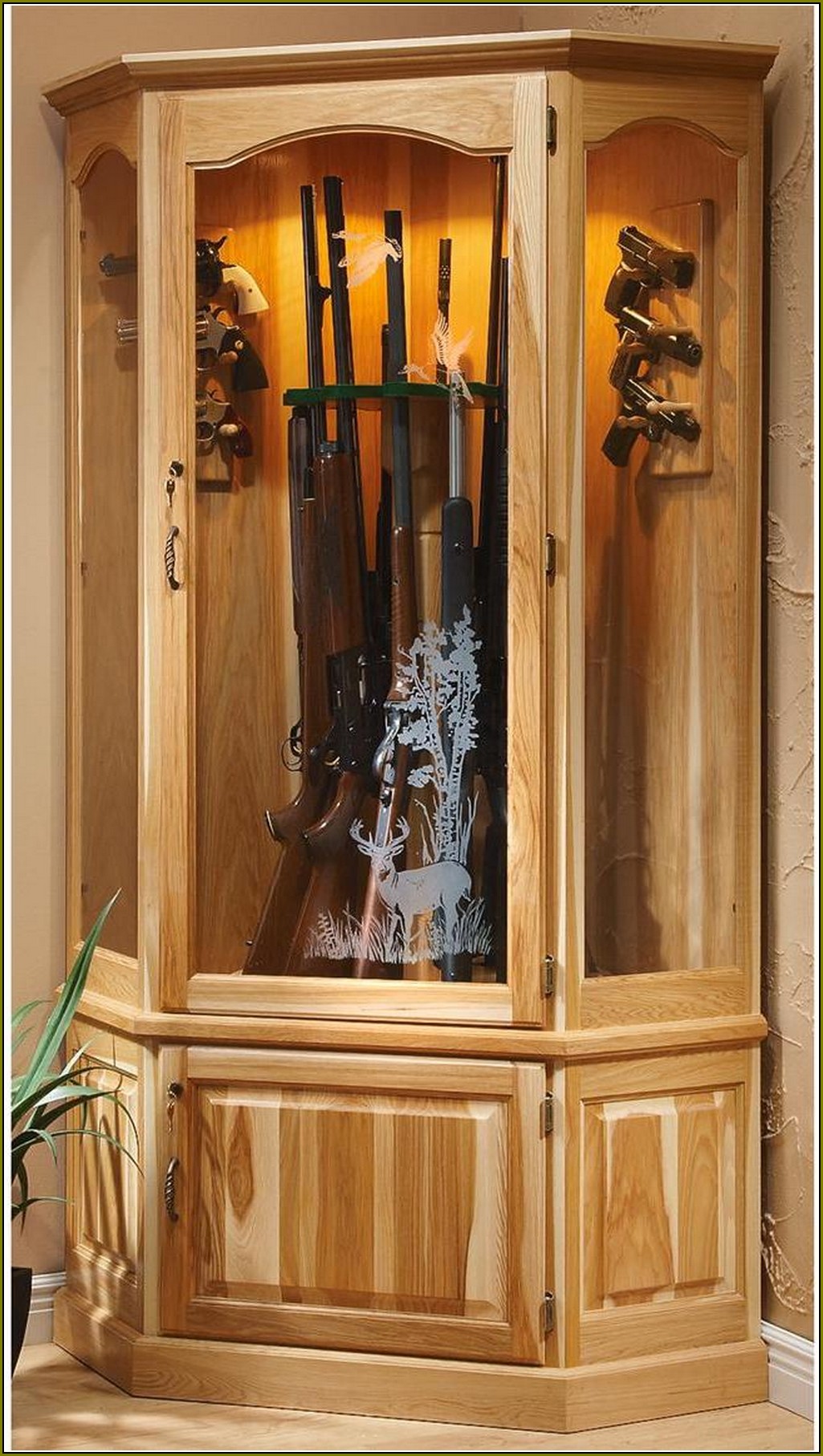 Wooden Gun Cabinets With Etched Glass